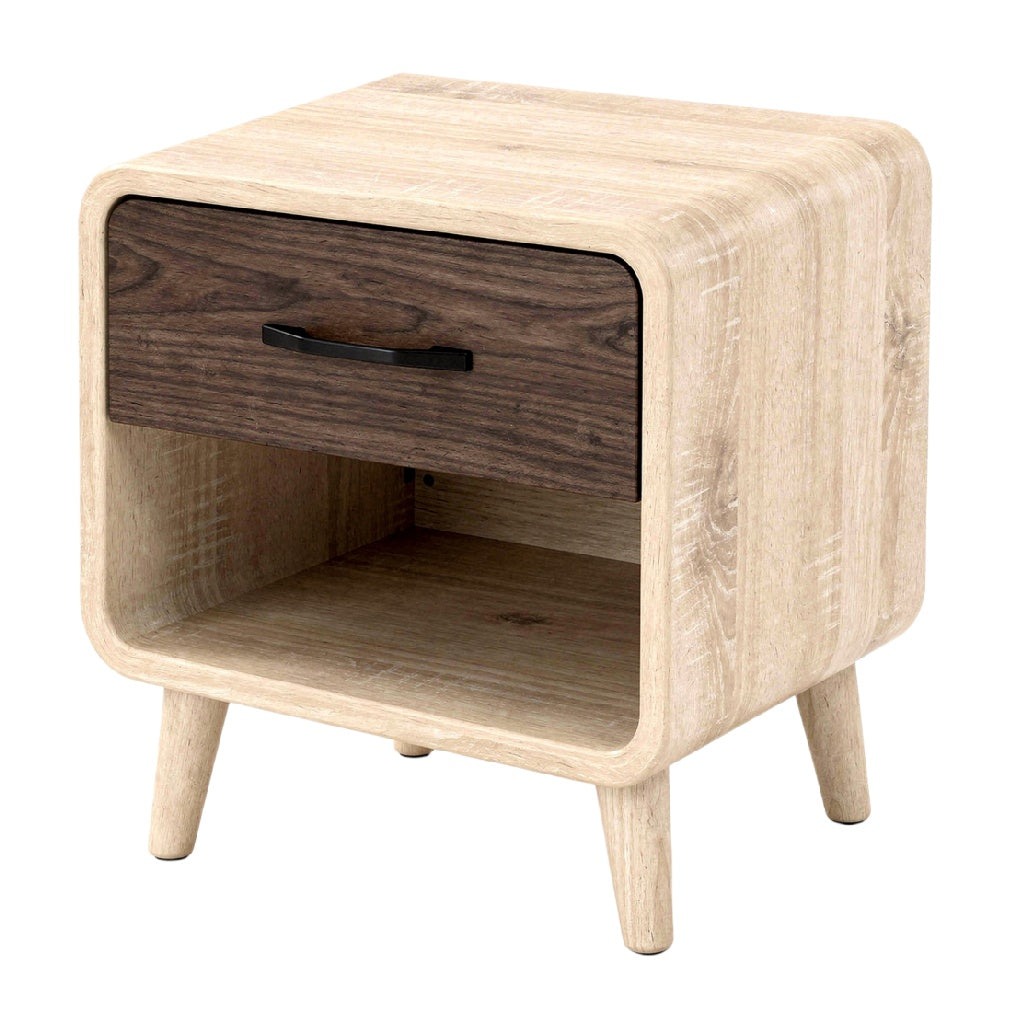 **Stolik nocny z szufladą, drewno naturalne, nowoczesny design**