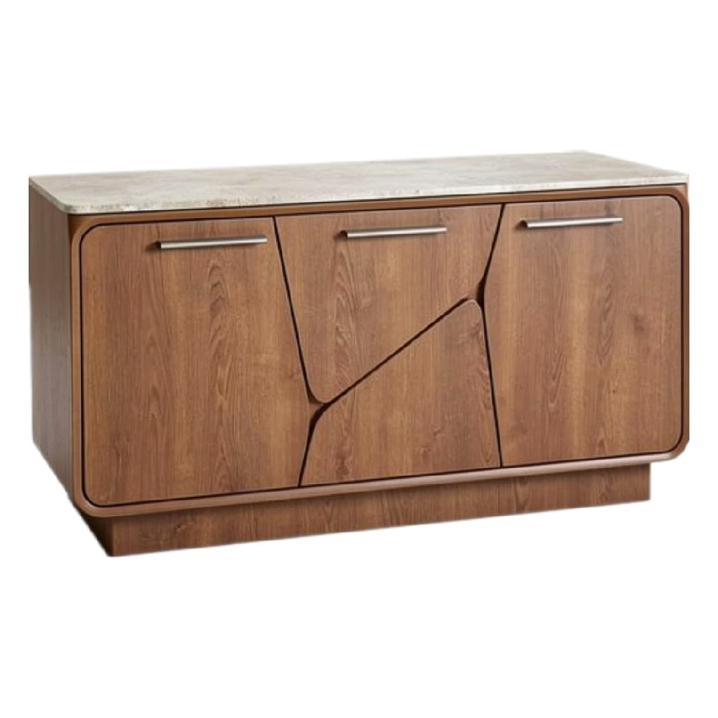 **Mebel drewniany z nowoczesnym designem i nietypowymi drzwiami**